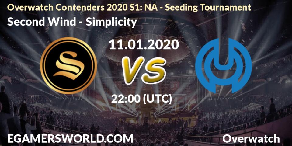 Prognose für das Spiel Second Wind VS Simplicity. 11.01.20. Overwatch - Overwatch Contenders 2020 S1: NA - Seeding Tournament