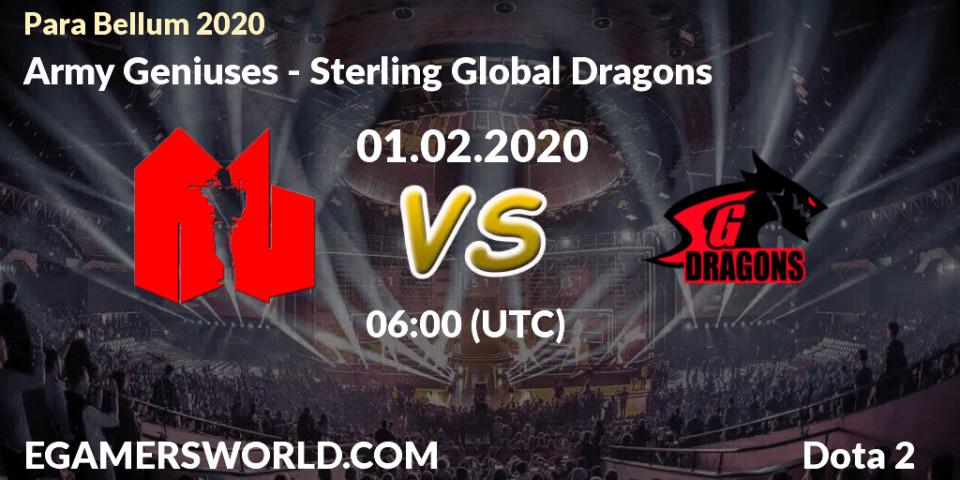 Prognose für das Spiel Army Geniuses VS Sterling Global Dragons. 01.02.20. Dota 2 - Para Bellum 2020