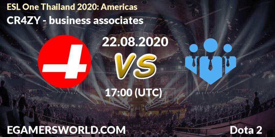Prognose für das Spiel CR4ZY VS business associates. 22.08.20. Dota 2 - ESL One Thailand 2020: Americas