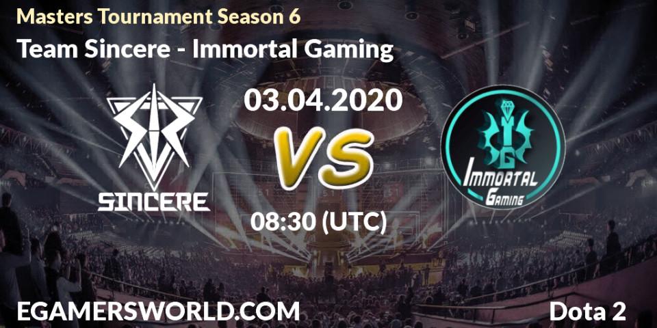 Prognose für das Spiel Team Sincere VS Immortal Gaming. 03.04.20. Dota 2 - Masters Tournament Season 6