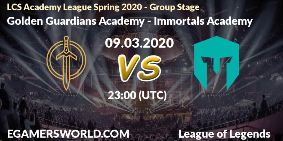 Prognose für das Spiel Golden Guardians Academy VS Immortals Academy. 09.03.2020 at 22:00. LoL - LCS Academy League Spring 2020 - Group Stage