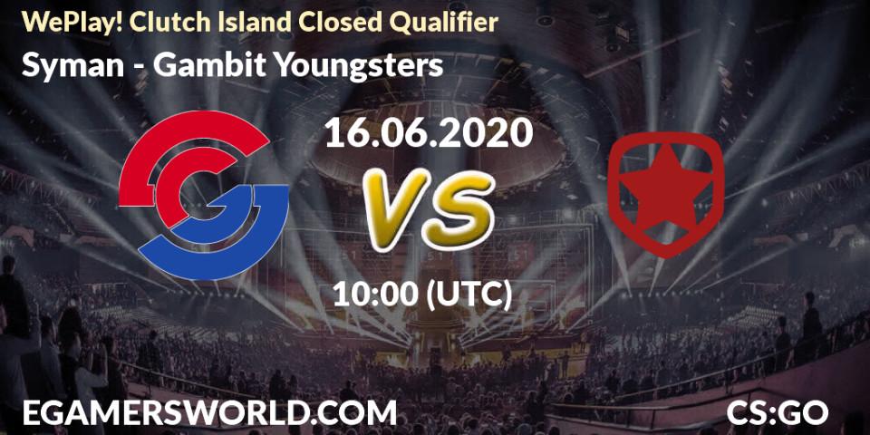 Prognose für das Spiel Syman VS Gambit Youngsters. 16.06.20. CS2 (CS:GO) - WePlay! Clutch Island Closed Qualifier