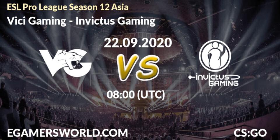 Prognose für das Spiel Vici Gaming VS Invictus Gaming. 22.09.2020 at 08:00. Counter-Strike (CS2) - ESL Pro League Season 12 Asia