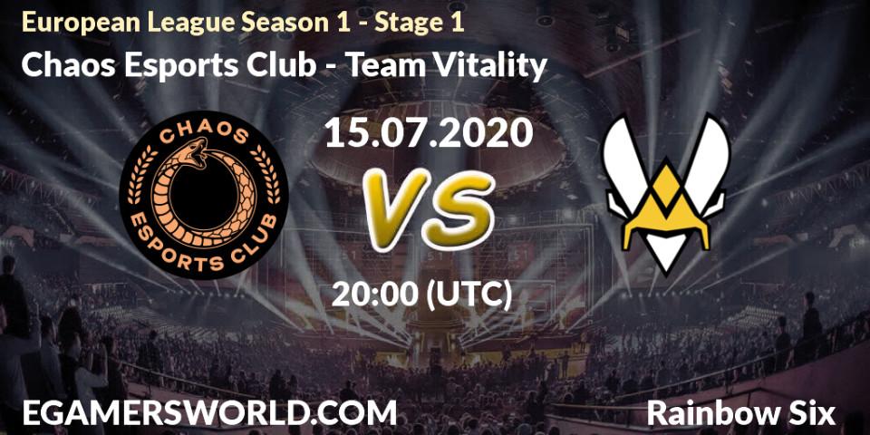 Prognose für das Spiel Chaos Esports Club VS Team Vitality. 15.07.20. Rainbow Six - European League Season 1 - Stage 1