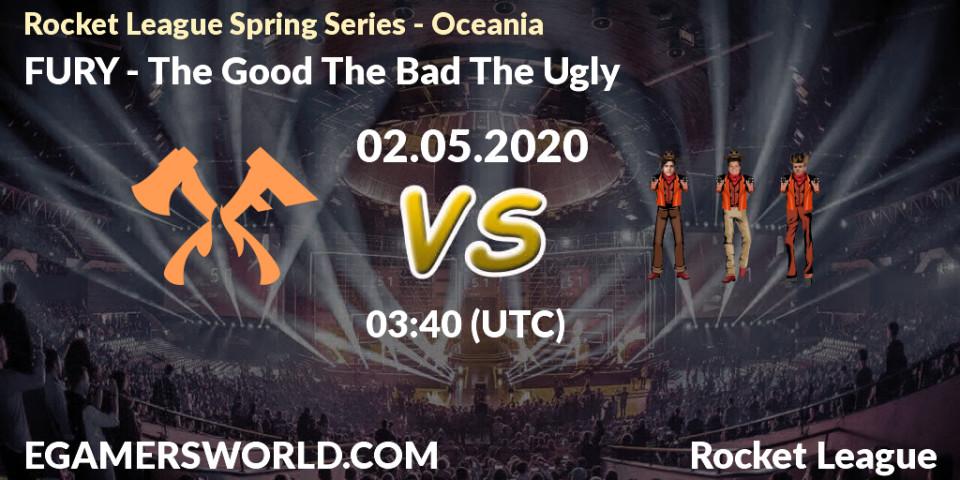 Prognose für das Spiel FURY VS The Good The Bad The Ugly. 02.05.2020 at 02:50. Rocket League - Rocket League Spring Series - Oceania
