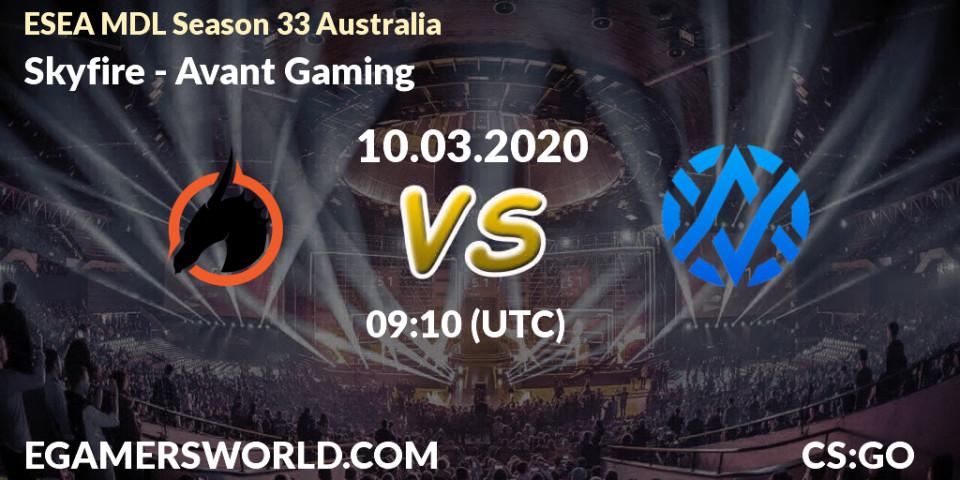 Prognose für das Spiel Skyfire VS Avant Gaming. 10.03.2020 at 09:10. Counter-Strike (CS2) - ESEA MDL Season 33 Australia