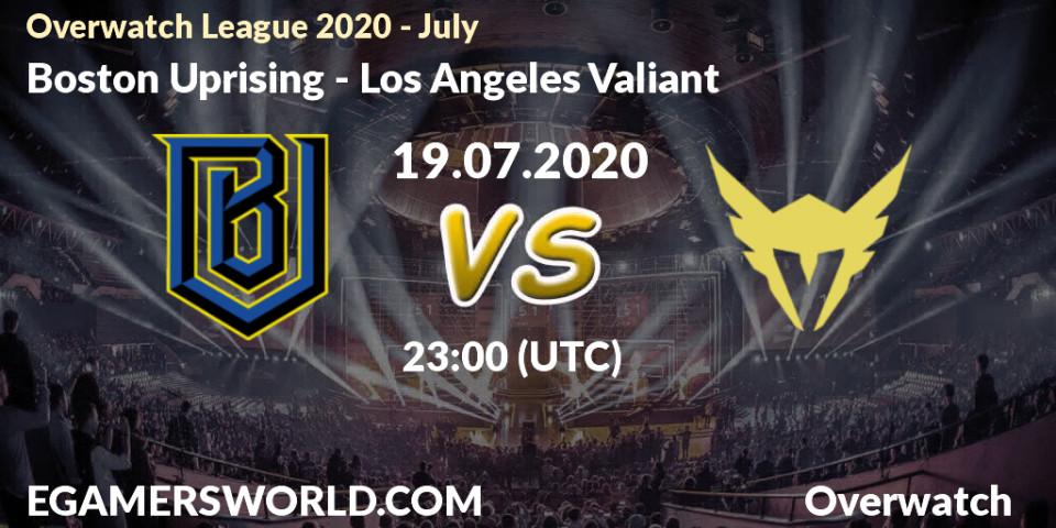 Prognose für das Spiel Boston Uprising VS Los Angeles Valiant. 19.07.20. Overwatch - Overwatch League 2020 - July
