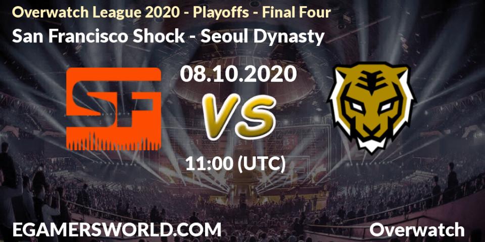 Prognose für das Spiel San Francisco Shock VS Seoul Dynasty. 08.10.20. Overwatch - Overwatch League 2020 - Playoffs - Final Four