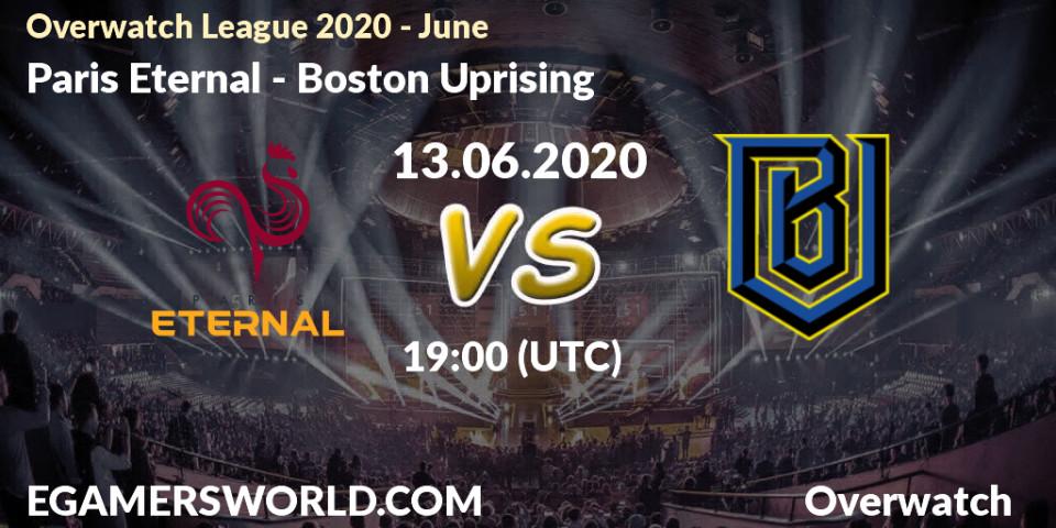 Prognose für das Spiel Paris Eternal VS Boston Uprising. 13.06.20. Overwatch - Overwatch League 2020 - June