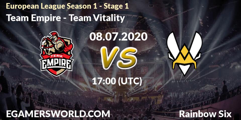 Prognose für das Spiel Team Empire VS Team Vitality. 08.07.20. Rainbow Six - European League Season 1 - Stage 1