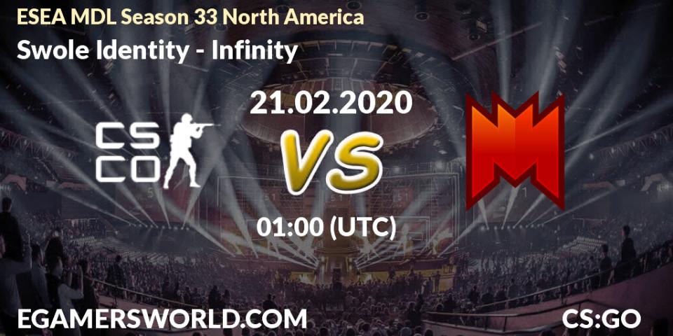 Prognose für das Spiel Swole Identity VS Infinity. 21.02.20. CS2 (CS:GO) - ESEA MDL Season 33 North America