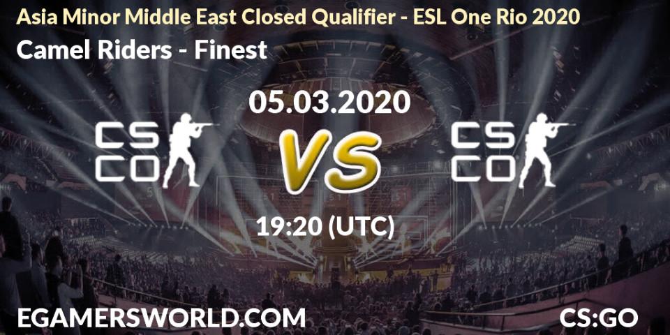 Prognose für das Spiel Camel Riders VS Finest. 05.03.2020 at 19:20. Counter-Strike (CS2) - Asia Minor Middle East Closed Qualifier - ESL One Rio 2020