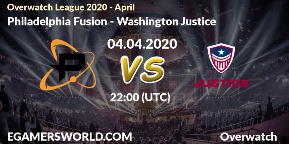 Prognose für das Spiel Philadelphia Fusion VS Washington Justice. 05.04.20. Overwatch - Overwatch League 2020 - April
