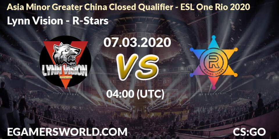 Prognose für das Spiel Lynn Vision VS R-Stars. 07.03.20. CS2 (CS:GO) - Asia Minor Greater China Closed Qualifier - ESL One Rio 2020