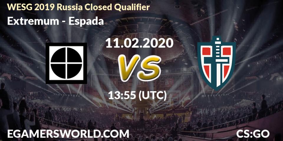 Prognose für das Spiel Extremum VS Espada. 11.02.20. CS2 (CS:GO) - WESG 2019 Russia Closed Qualifier