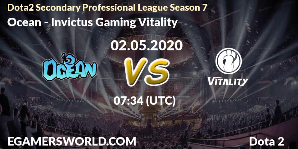 Prognose für das Spiel Ocean VS Invictus Gaming Vitality. 02.05.20. Dota 2 - Dota2 Secondary Professional League 2020