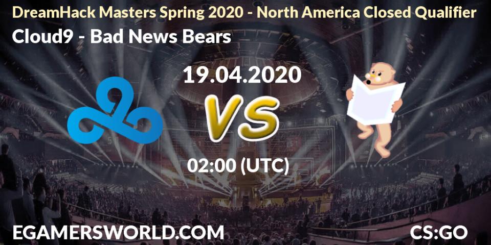 Prognose für das Spiel Cloud9 VS Bad News Bears. 19.04.20. CS2 (CS:GO) - DreamHack Masters Spring 2020 - North America Closed Qualifier