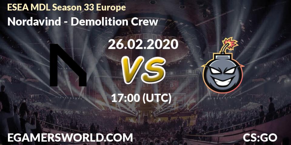 Prognose für das Spiel Nordavind VS Demolition Crew. 26.02.2020 at 16:05. Counter-Strike (CS2) - ESEA MDL Season 33 Europe