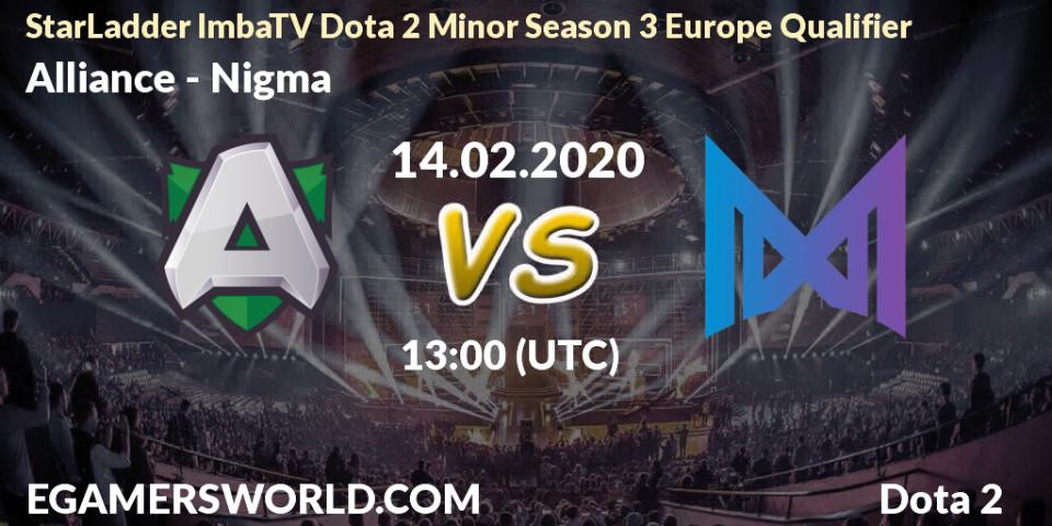Prognose für das Spiel Alliance VS Nigma. 14.02.20. Dota 2 - StarLadder ImbaTV Dota 2 Minor Season 3 Europe Qualifier
