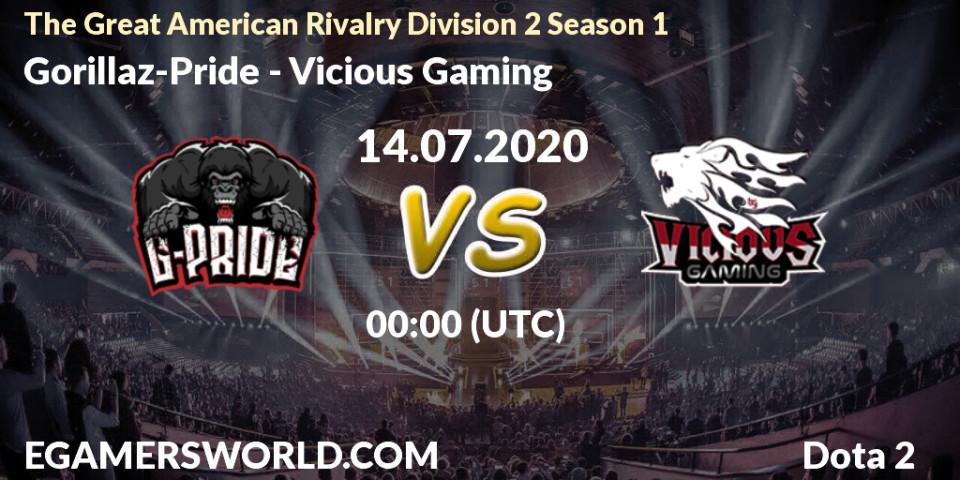 Prognose für das Spiel Gorillaz-Pride VS Vicious Gaming. 14.07.20. Dota 2 - The Great American Rivalry Division 2 Season 1