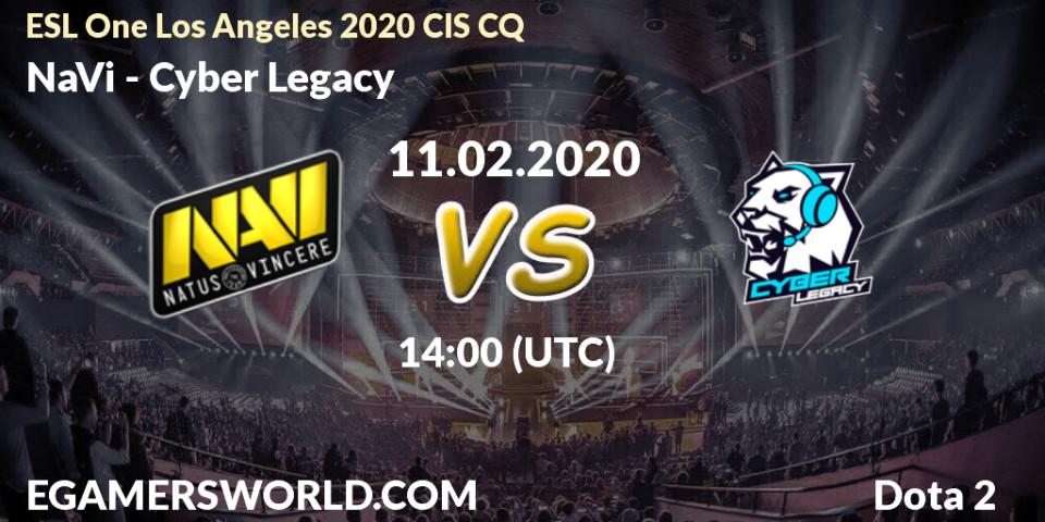 Prognose für das Spiel NaVi VS Cyber Legacy. 11.02.20. Dota 2 - ESL One Los Angeles 2020 CIS CQ
