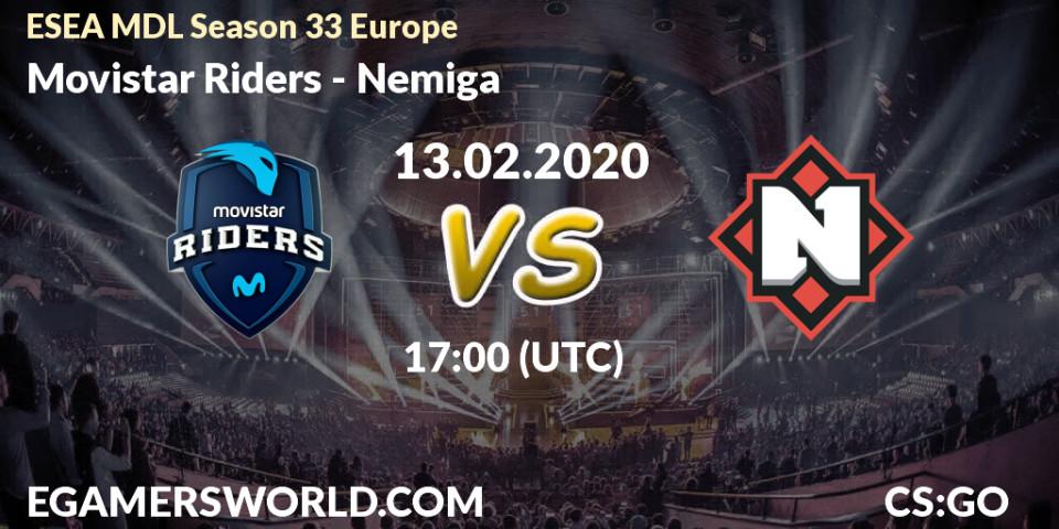 Prognose für das Spiel Movistar Riders VS Nemiga. 13.02.20. CS2 (CS:GO) - ESEA MDL Season 33 Europe