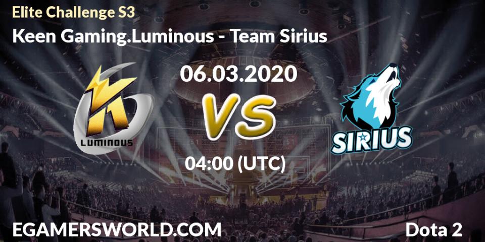 Prognose für das Spiel Keen Gaming.Luminous VS Team Sirius. 06.03.2020 at 04:11. Dota 2 - Elite Challenge S3