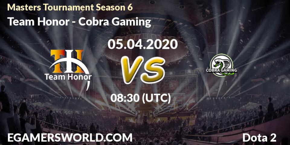 Prognose für das Spiel Team Honor VS Cobra Gaming. 06.04.20. Dota 2 - Masters Tournament Season 6