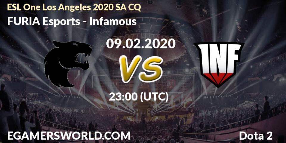 Prognose für das Spiel FURIA Esports VS Infamous. 09.02.20. Dota 2 - ESL One Los Angeles 2020 SA CQ