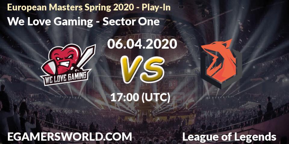 Prognose für das Spiel We Love Gaming VS Sector One. 06.04.2020 at 17:00. LoL - European Masters Spring 2020 - Play-In