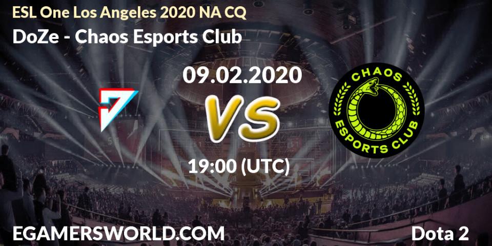Prognose für das Spiel DoZe VS Chaos Esports Club. 09.02.20. Dota 2 - ESL One Los Angeles 2020 NA CQ