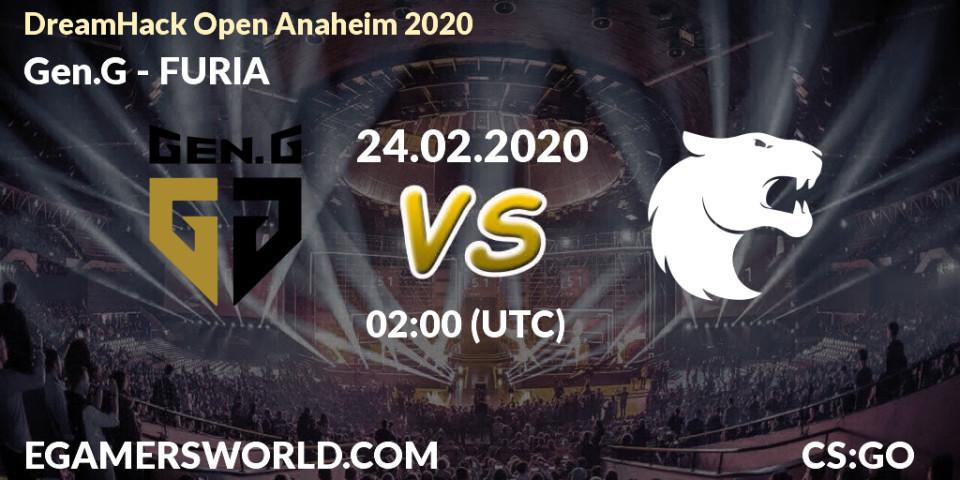 Prognose für das Spiel Gen.G VS FURIA. 24.02.20. CS2 (CS:GO) - DreamHack Open Anaheim 2020