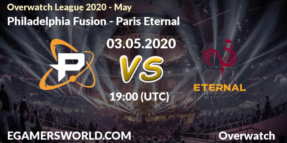 Prognose für das Spiel Philadelphia Fusion VS Paris Eternal. 03.05.20. Overwatch - Overwatch League 2020 - May