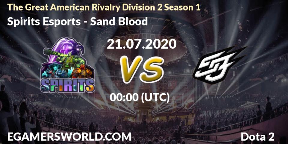 Prognose für das Spiel Spirits Esports VS Sand Blood. 21.07.20. Dota 2 - The Great American Rivalry Division 2 Season 1