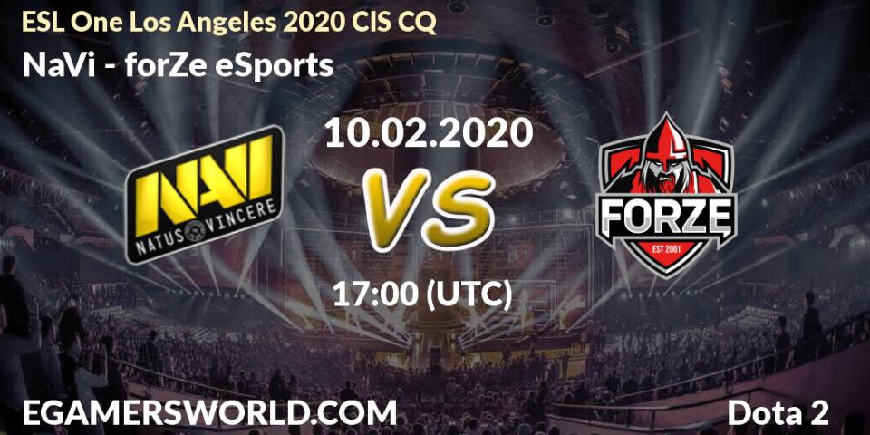 Prognose für das Spiel NaVi VS forZe eSports. 10.02.20. Dota 2 - ESL One Los Angeles 2020 CIS CQ
