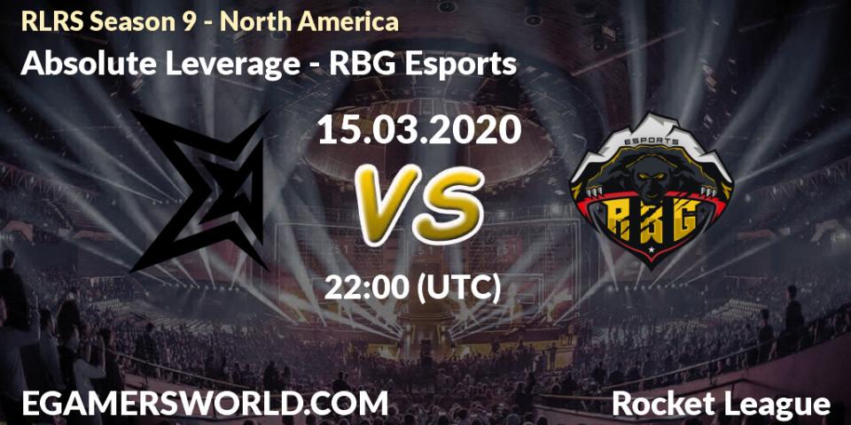 Prognose für das Spiel Absolute Leverage VS RBG Esports. 15.03.20. Rocket League - RLRS Season 9 - North America