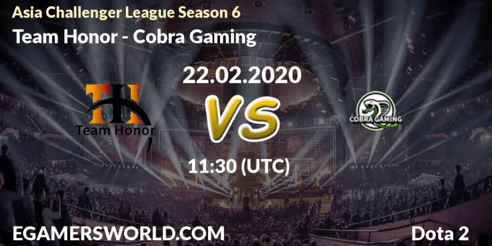 Prognose für das Spiel Team Honor VS Cobra Gaming. 22.02.20. Dota 2 - Asia Challenger League Season 6