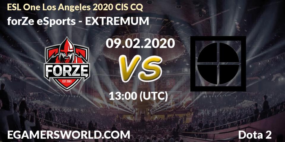 Prognose für das Spiel forZe eSports VS EXTREMUM. 09.02.2020 at 13:30. Dota 2 - ESL One Los Angeles 2020 CIS CQ