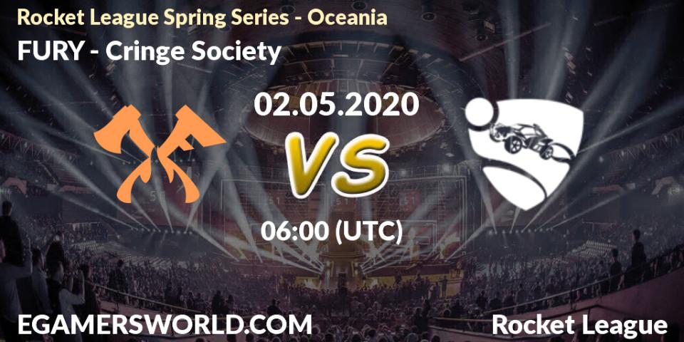Prognose für das Spiel FURY VS Cringe Society. 02.05.2020 at 05:15. Rocket League - Rocket League Spring Series - Oceania