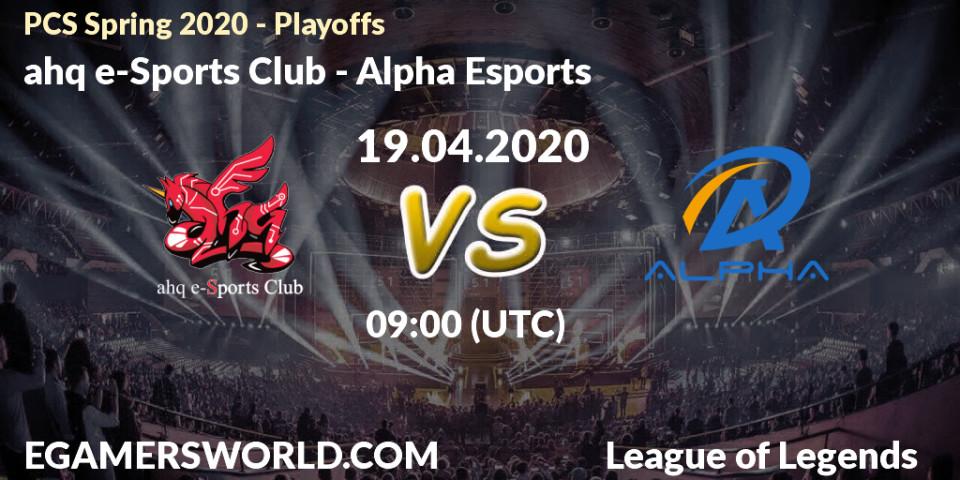 Prognose für das Spiel ahq e-Sports Club VS Alpha Esports. 19.04.20. LoL - PCS Spring 2020 - Playoffs