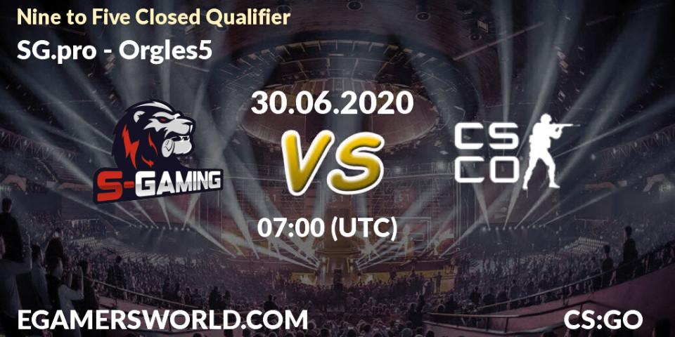 Prognose für das Spiel SG.pro VS Orgles5. 30.06.2020 at 07:00. Counter-Strike (CS2) - Nine to Five Closed Qualifier