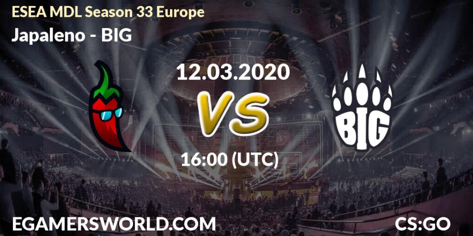 Prognose für das Spiel Japaleno VS BIG. 12.03.2020 at 16:05. Counter-Strike (CS2) - ESEA MDL Season 33 Europe