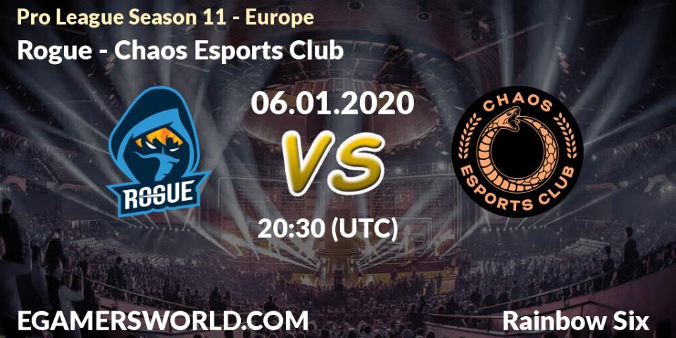 Prognose für das Spiel Rogue VS Chaos Esports Club. 06.01.2020 at 20:15. Rainbow Six - Pro League Season 11 - Europe