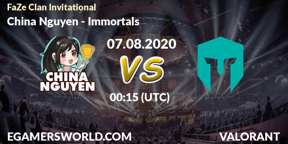 Prognose für das Spiel China Nguyen VS Immortals. 07.08.2020 at 00:15. VALORANT - FaZe Clan Invitational