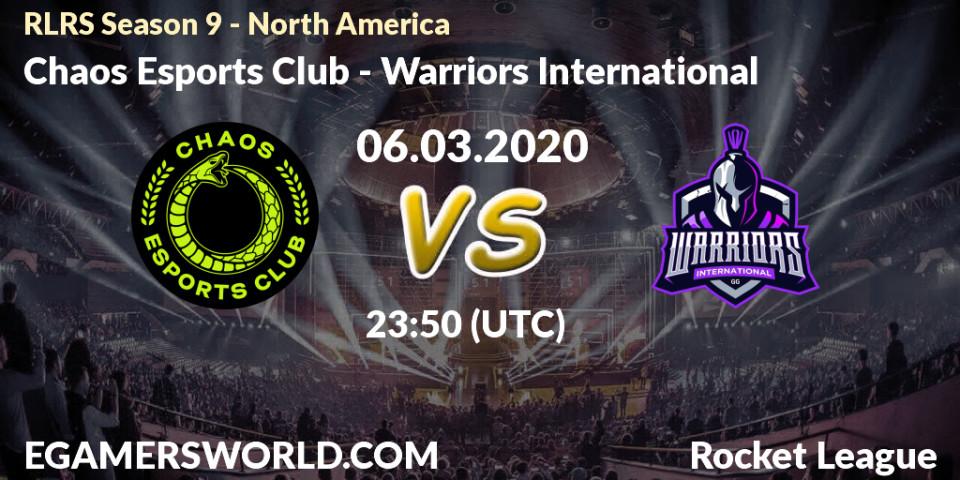 Prognose für das Spiel Chaos Esports Club VS Warriors International. 06.03.20. Rocket League - RLRS Season 9 - North America