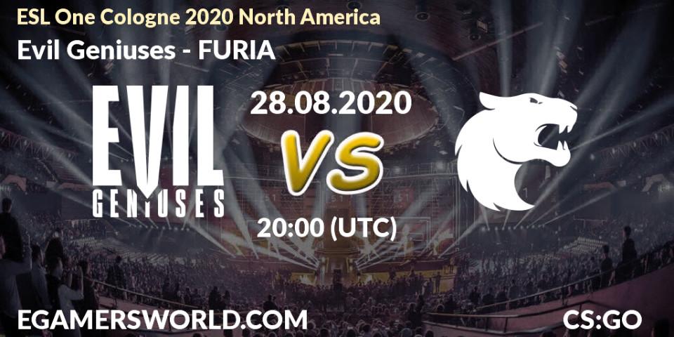 Prognose für das Spiel Evil Geniuses VS FURIA. 28.08.20. CS2 (CS:GO) - ESL One Cologne 2020 North America