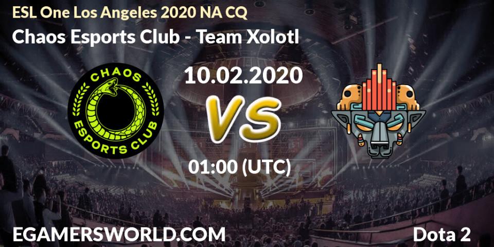 Prognose für das Spiel Chaos Esports Club VS Team Xolotl. 10.02.20. Dota 2 - ESL One Los Angeles 2020 NA CQ