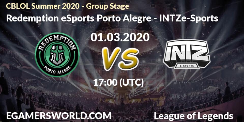 Prognose für das Spiel Redemption eSports Porto Alegre VS INTZ e-Sports. 01.03.20. LoL - CBLOL Summer 2020 - Group Stage