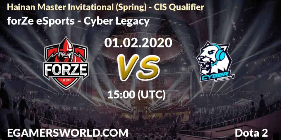 Prognose für das Spiel forZe eSports VS Cyber Legacy. 01.02.2020 at 16:29. Dota 2 - Hainan Master Invitational (Spring) - CIS Qualifier