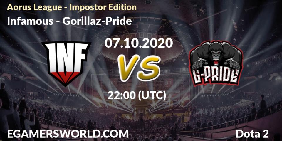 Prognose für das Spiel Infamous VS Gorillaz-Pride. 07.10.20. Dota 2 - Aorus League - Impostor Edition
